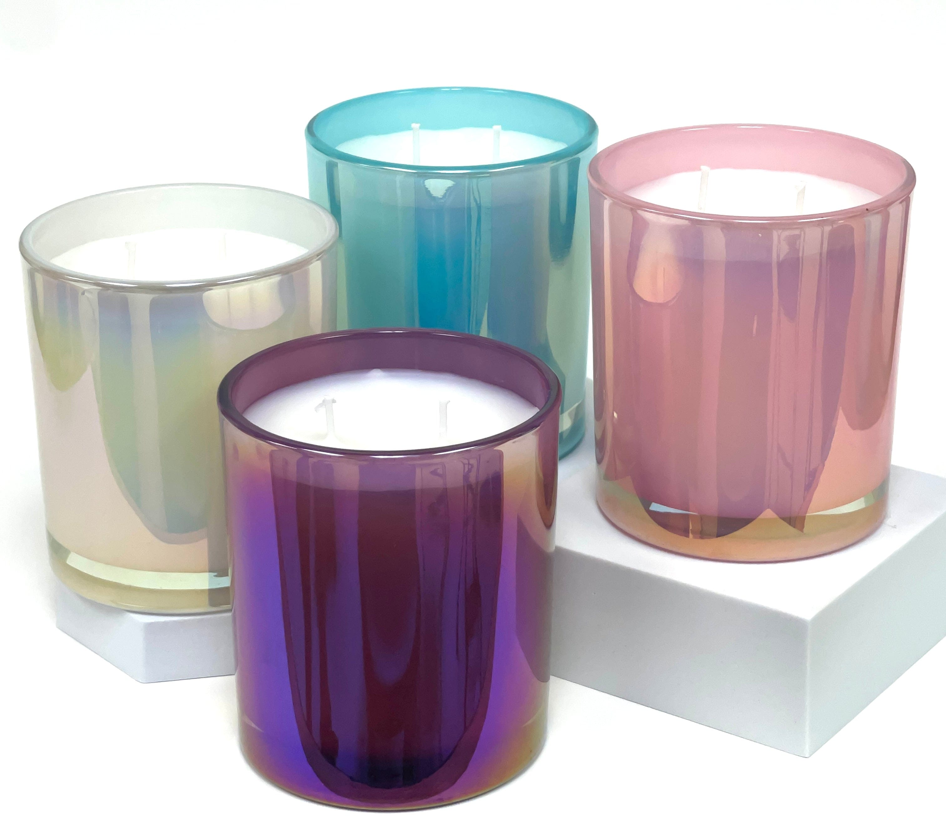 wax 8oz glass iridescent candle container