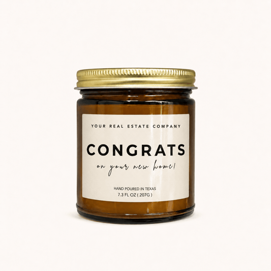 Private Label by Velavida Candles Congrats on Your New Home Custom Closing Candle Amber Jar (12 Candles)