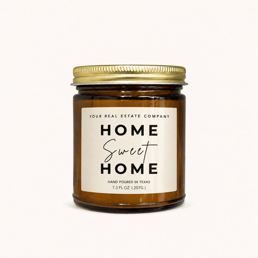 Private Label by Velavida Candles Home Sweet Home Custom Closing Candle Amber Jar (12 Candles)