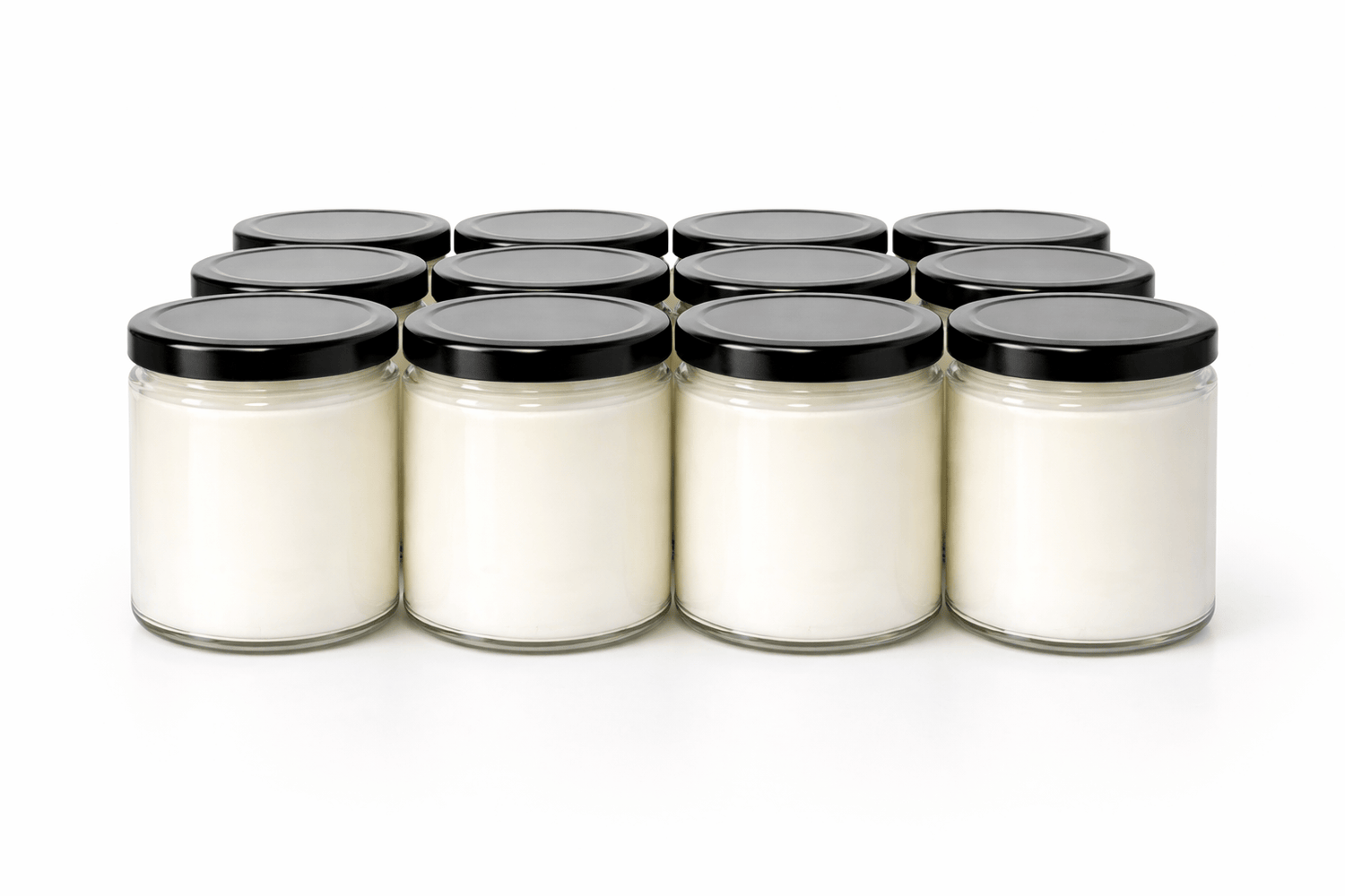 Starting at $7.50 per candle Candles 9 oz Bulk Candles- 12 Pack Clear Jar with Black Lid